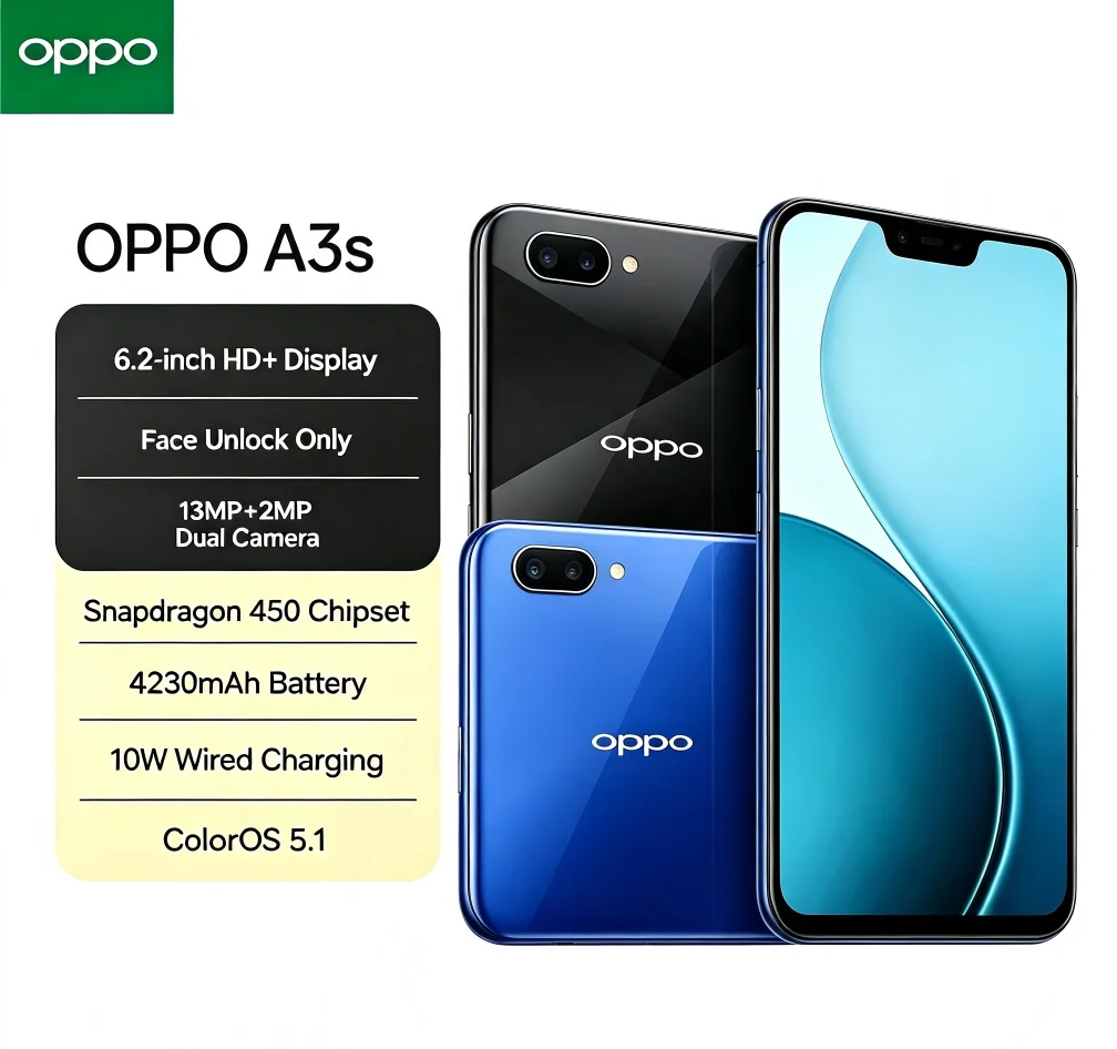 2026 OPPO A3s New Version 5G Smartphone 8GB RAM 256GB ROM Dual SIM Card AI Dual Lens Camera Helio P35 Chip 6.2 Inch HD+ Display