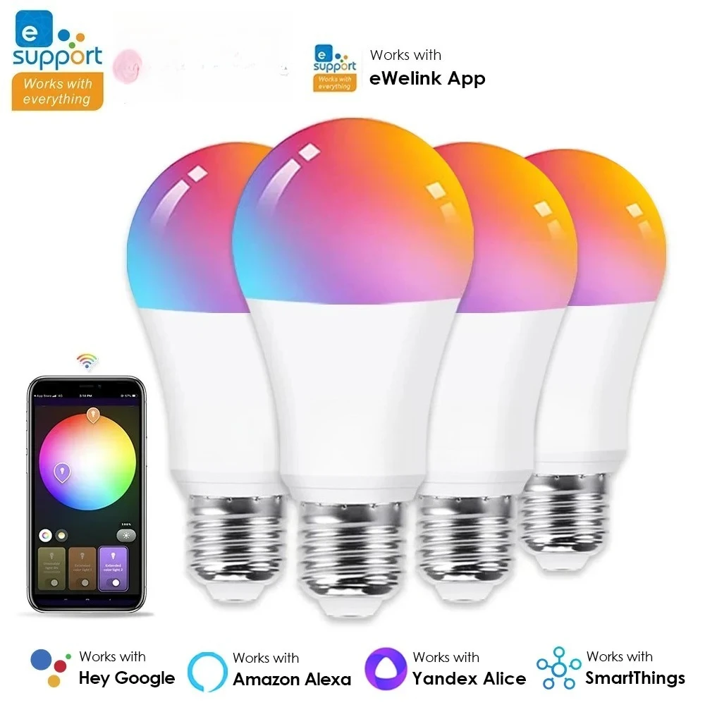 

E27 Умная светодиодная лампа 15 Вт RGB Zigbee Wi-Fi, совместимая с Alexa Google Home Smartthings AC 85 265 В Умный домашний светильник