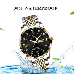 Men Watch Stainless Steel High Quailty Luxury Push Button Hidden Clasp Waterproof Luminous Date Week Sport Wrist Watches Women