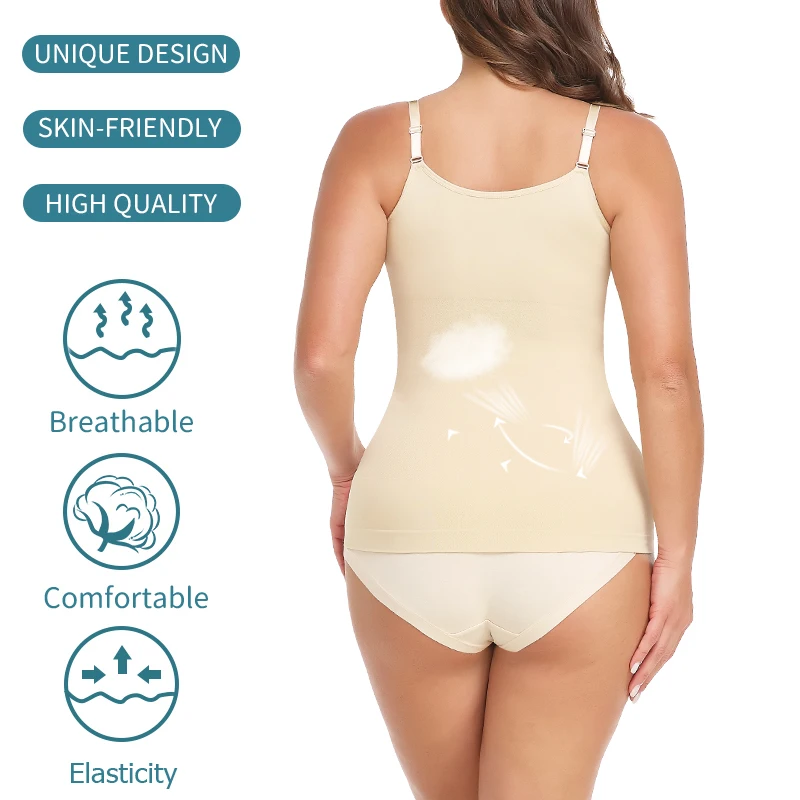 Women Shapewear Cami Firm Control Seamless Body Shaper Tummy Slimming Vest Smoothing Compression Tank Top Scoop Neck Camisole