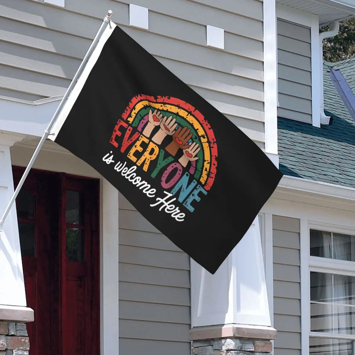 Everyone Is Welcome Here LGBT Flag Double Sided Outdoor Banner 2 Grommets Hanging Decoration