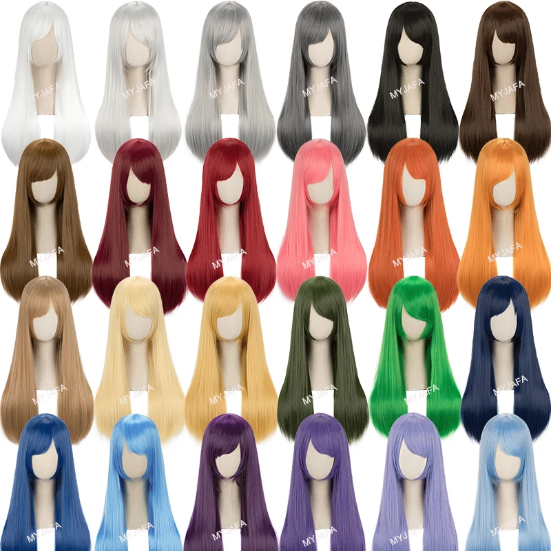 60cm Long Straight Anime Cosplay Wig Blond Golden Pink Brown Blue Green Orange Black Gray Colors Heat Resistant Hair Lolita Wigs