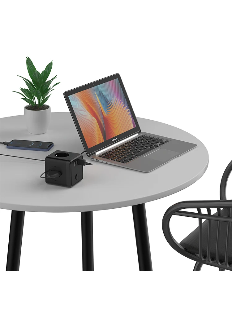 مكعب 6 في 1 بدون كابل مع مقبس مفتاح مع 2 مقابس يورو 1 شوكو و3 USB مع ضوء مؤشر مقبس قياسي أرضي