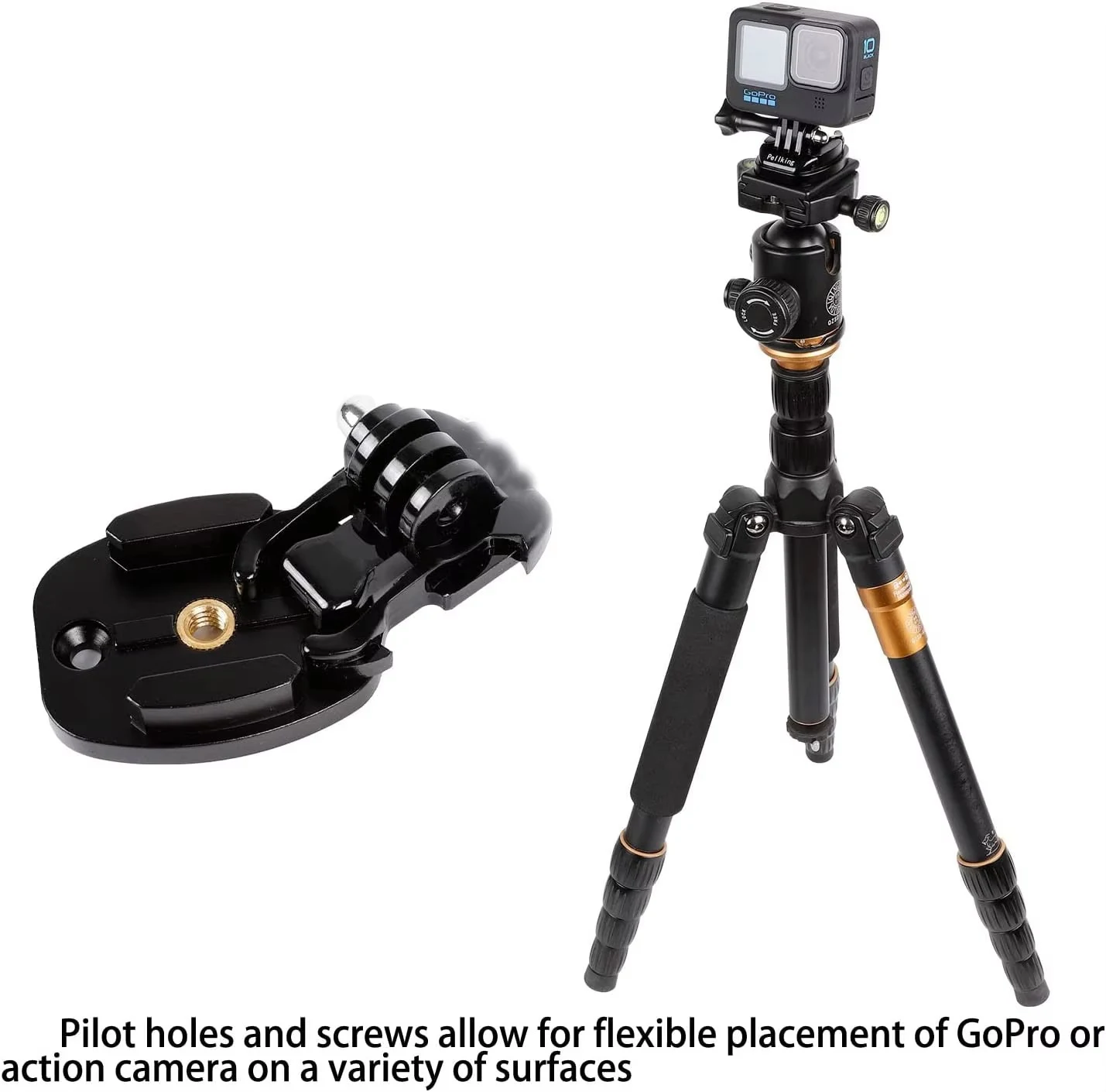 Крепление адаптера для штатива/монопода 1/4, совместимое с камерой GoPro Hero 11, 10, 9, 8, 7, 6, 5, AKASO, Insta360, DJI Osmo Action 2 3 CNC Quic