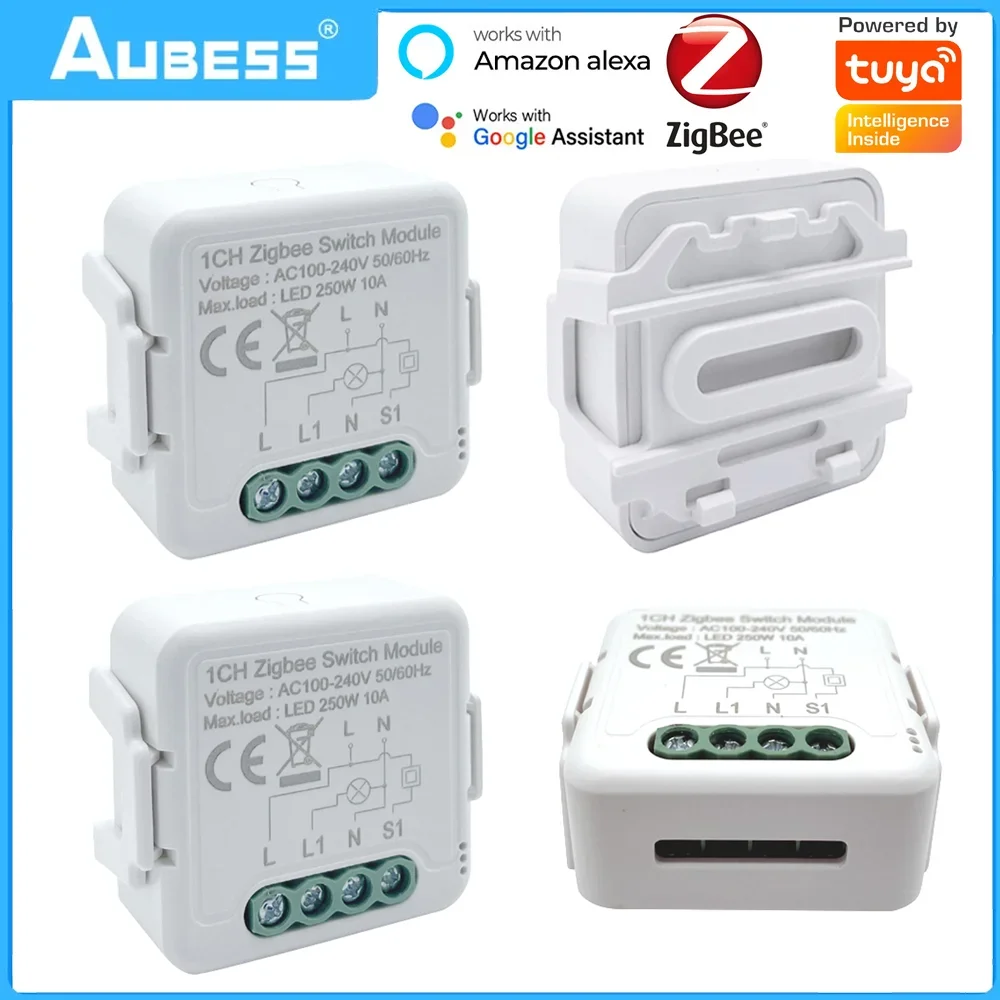 Tuya ZigBee 3.0 Smart Switch Module 10A Smart Home DIY Breaker 1 2 Gang Supports 2 Way Control Works With Alexa Google Home