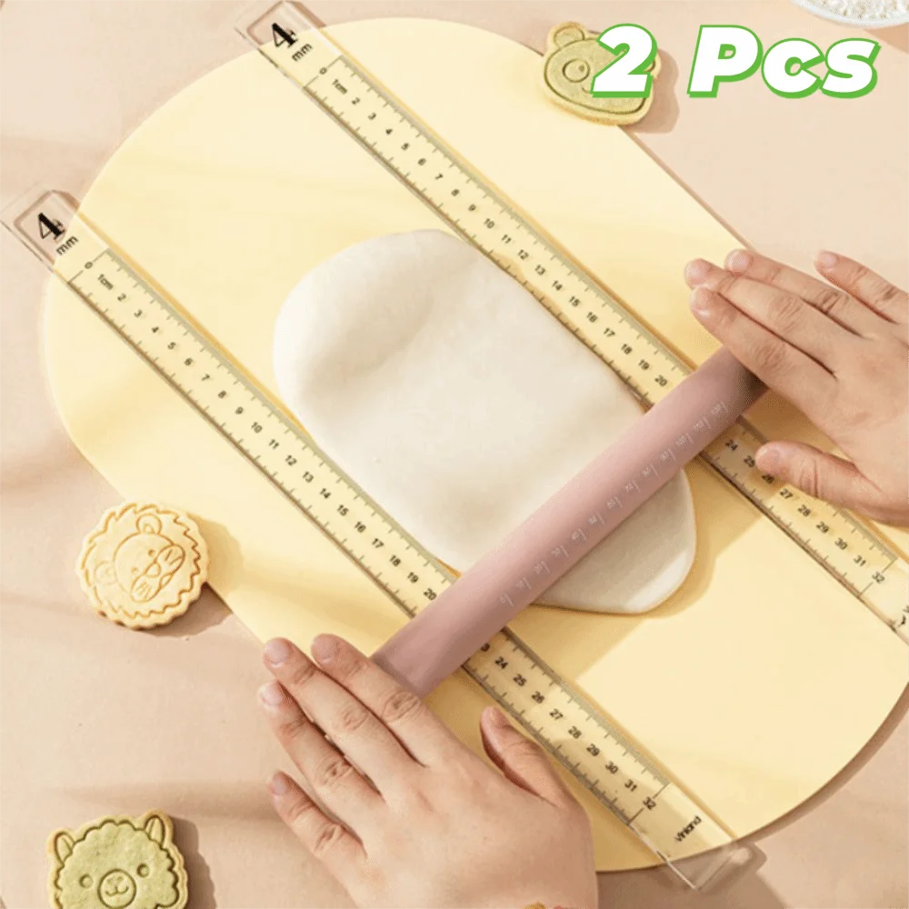 2PCS 3/4/5 MM Baking Leveling Ruler Transparent Acrylic Cookie Thickness Measuring Ruler DIY Rolling Pin Guides Ruler Dough