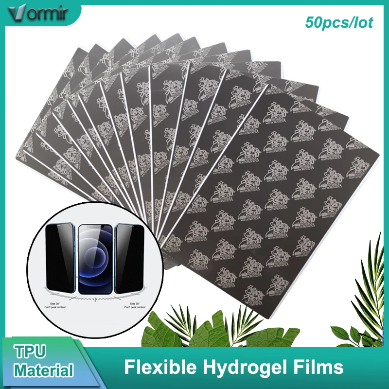 Vormir 50pcs TPU Privacy Hydorgel Film Sheets for iPhone 14 13 12 Pro Curved Screen Protector SS 890C Cut Machine HD Blue Films