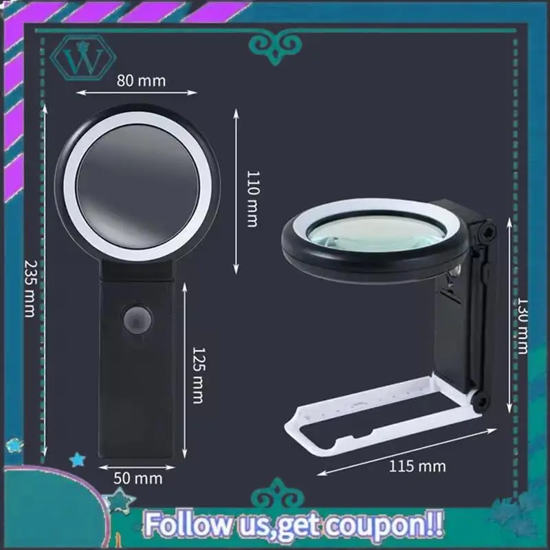 A75Q-Portable Handheld Magnifying Glass With LED Light 10X/30X Foldable Desktop Reading Magnifier Featuring 18 Leds