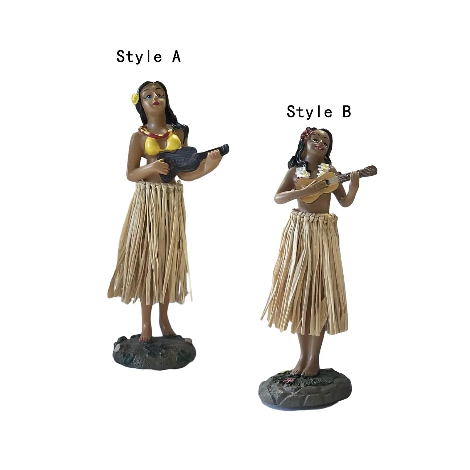 Mini tamanho boneca dançarina havaiana com guitarra coleção estatuetas presentes lembrança painel de 6.29 polegadas bobbleheads ornamento