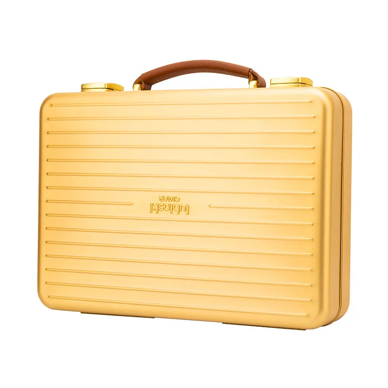LUBINSKI Portable Cigar Box 20 Pieces Aluminum Magnesium Alloy Cedar Wood Lining Shockproof Outdoor Handheld Cigar Box