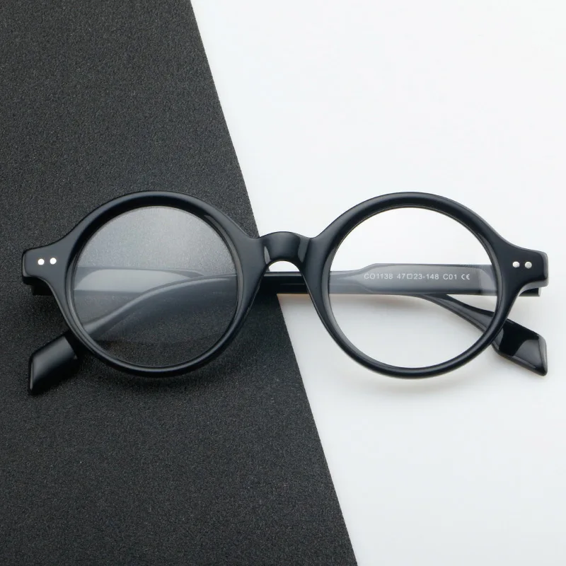 

Handmade Splicing Acetate Glasses Frame Retro Eyeglasses Men And Women Small Round Decorative Flat Light Daily Eyewear