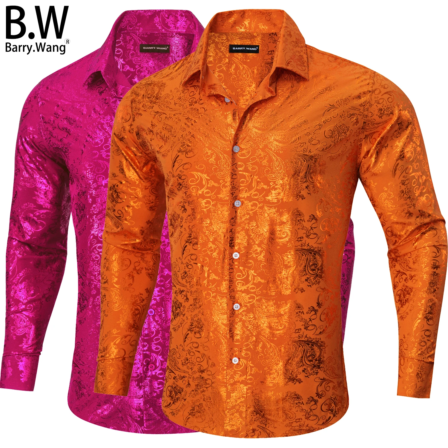 

Designer Silk Mens Shirts Jacquard Floral Long Sleeve Casual Stylish 22 Colours Male Blouses Wedding Business Prom Barry.Wang