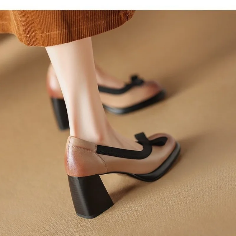 Chunky Block Pumps for Women Slip On Low Heel Closed Round Toe Dress Classic Mid Square Shoes Wedding Party Office Lady Shoes