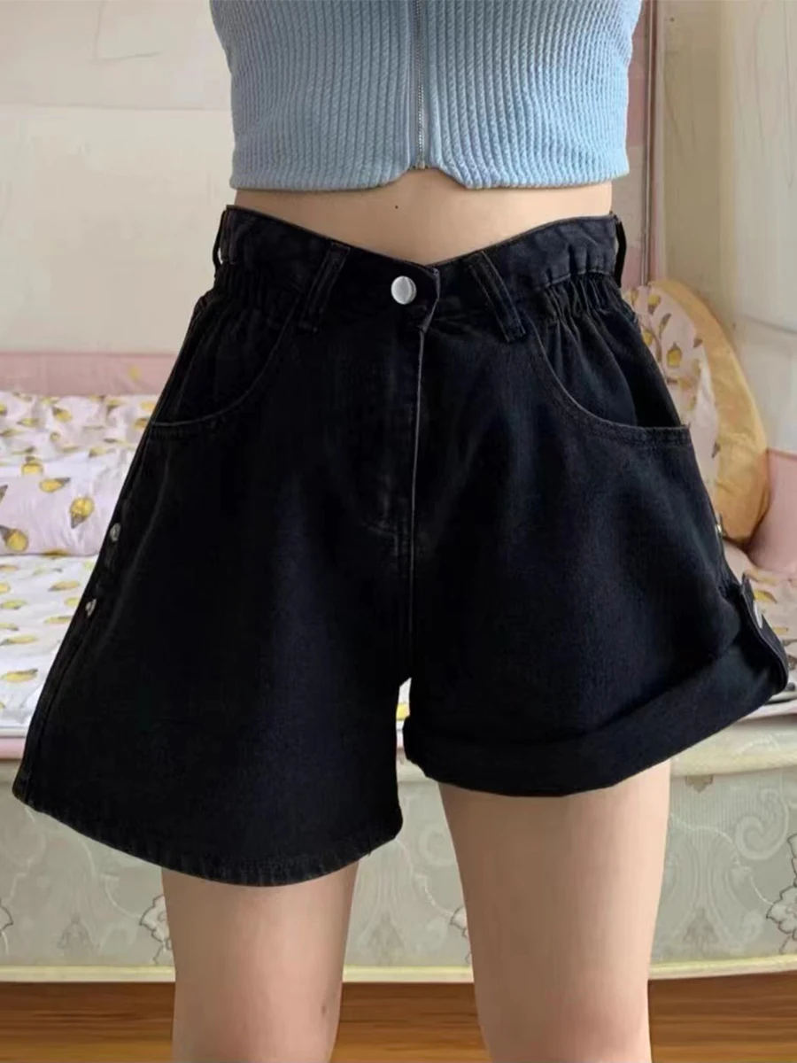 

Джинсы женские летние с высокой талией, широкими штанинами, свободного кроя, облегающие, с подвернутым низом, укороченные, джинсовые, черные, зауженные к низу