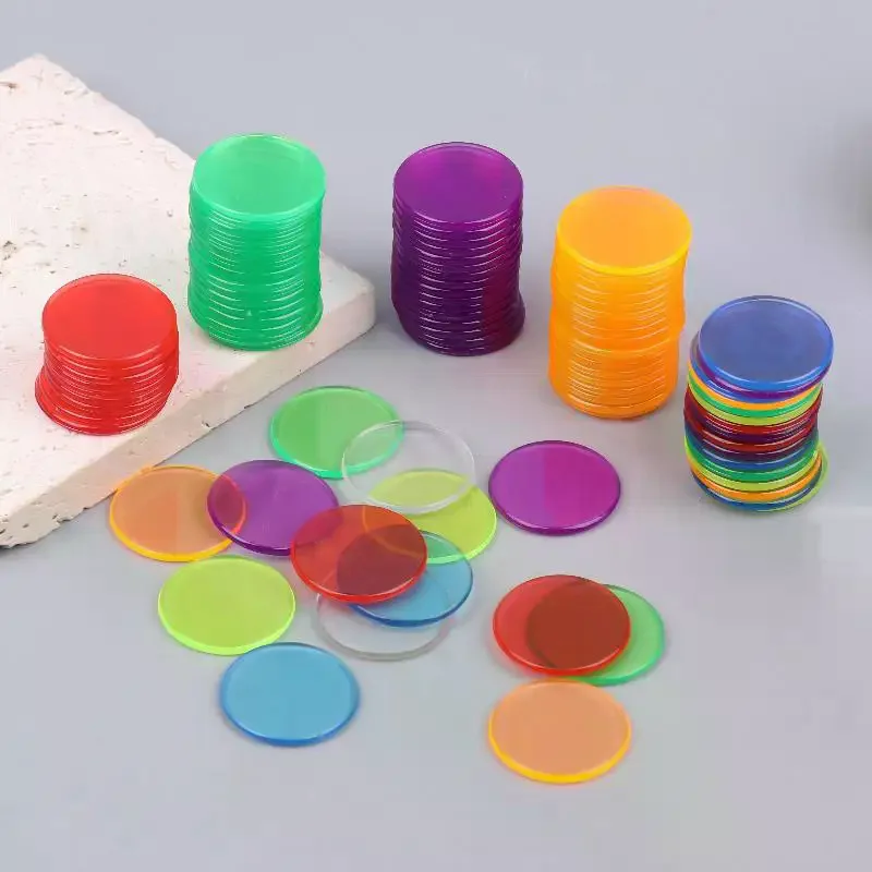 100Pcs 25mm Color Plastic Chip Bingo Chip Montessori Interactive Learning Education Math Toys Family Party Counting Toy