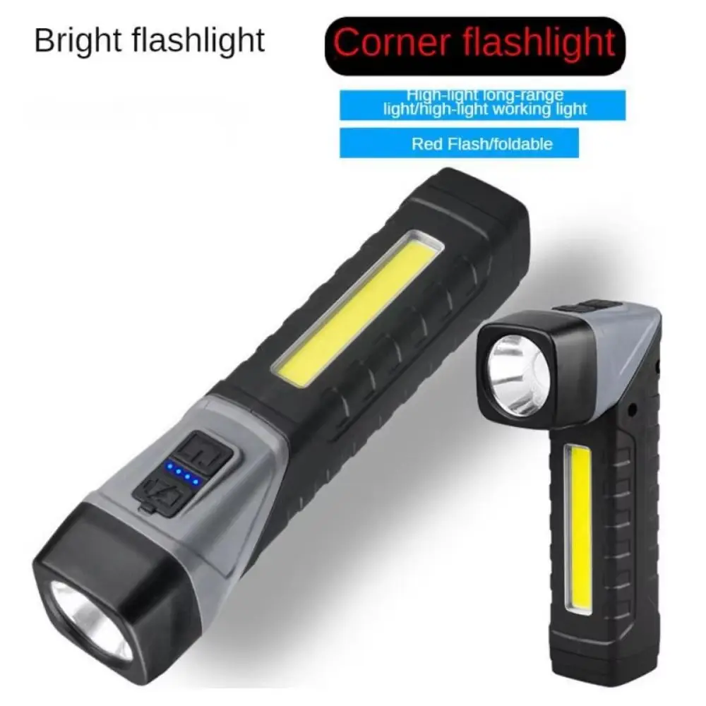 90-degree Rotatable Portable LED Flashlight Magnet Bottom Red Light Mini Camping Lamp Side Light Handheld Outdoor Torch Home