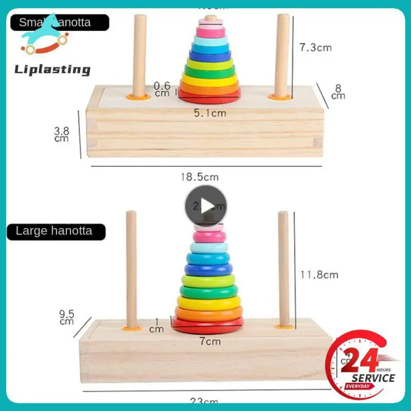 Tower of Hanoi Wooden Puzzle 10 Rings Geometric Stacker Kids Developmental Toy, 10 Colorful Pieces