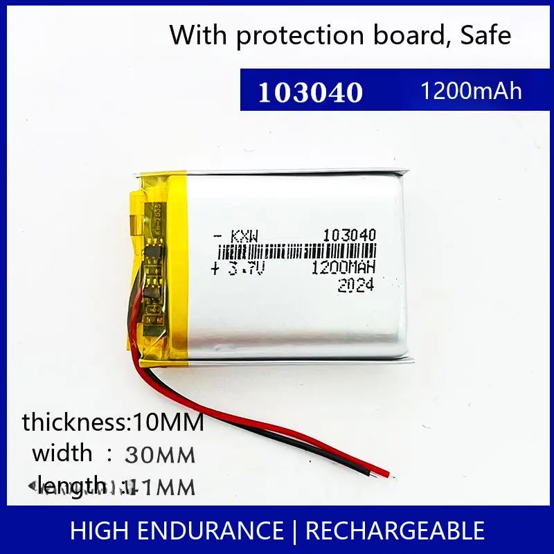 

103040 1200 мАч 3,7 В перезаряжаемая литий-ионная полимерная батарея GPS BT динамик камера DIY