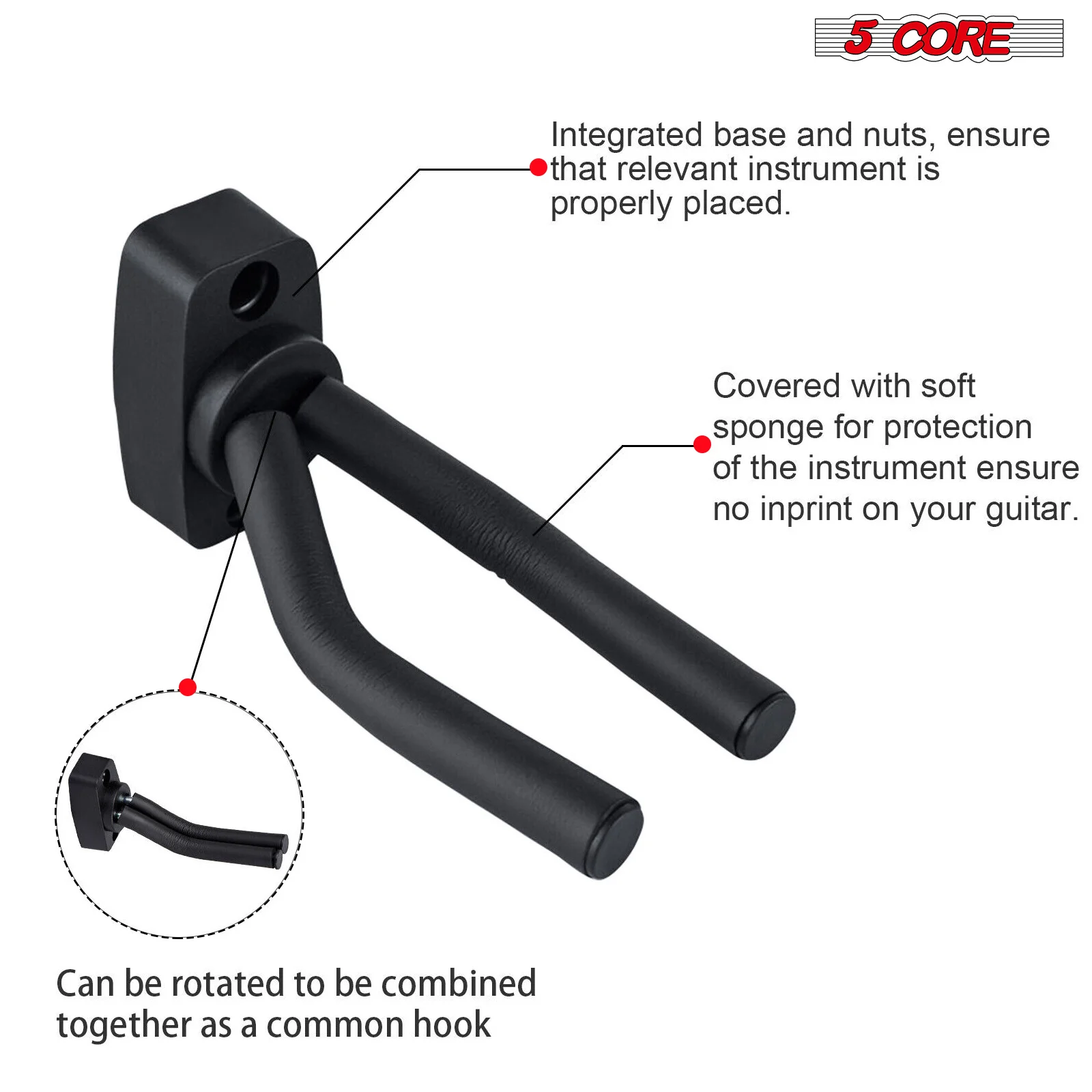 Supporto per chitarra a 5 nuclei - Chitarre acustiche e basse elettriche per strumenti musicali da studio domestico - Supporto da parete con accessori