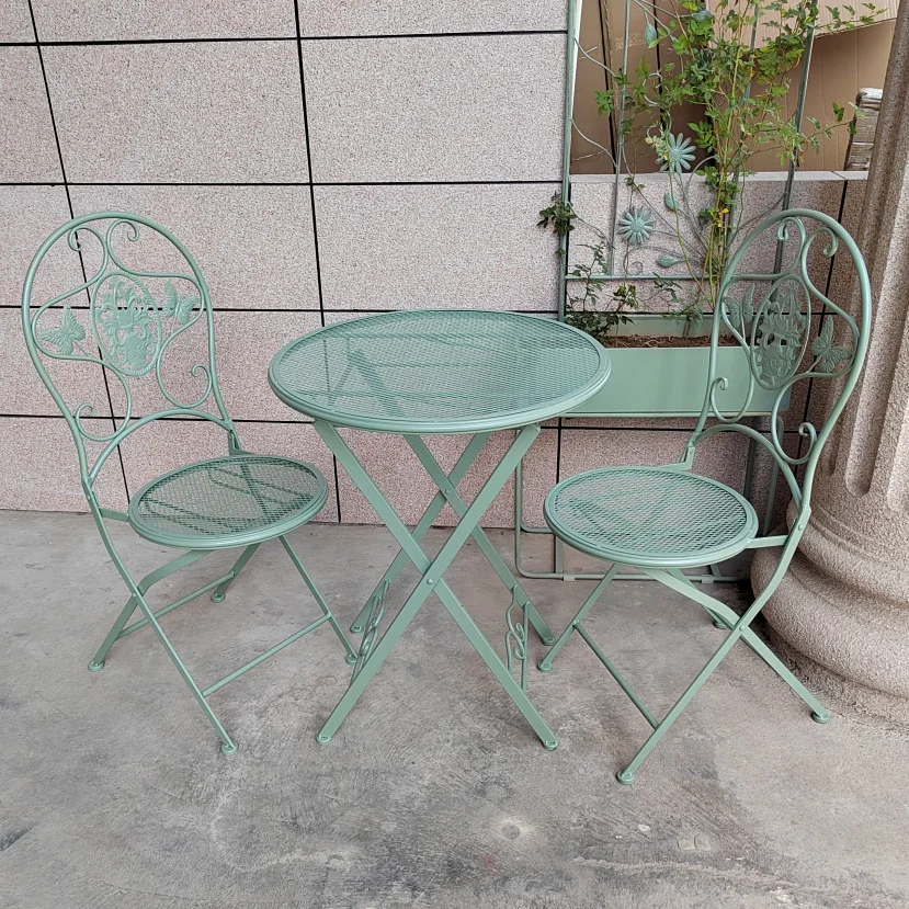 Garden balcony table and chair combination three-piece folding courtyard terrace household small coffee table wrought iron