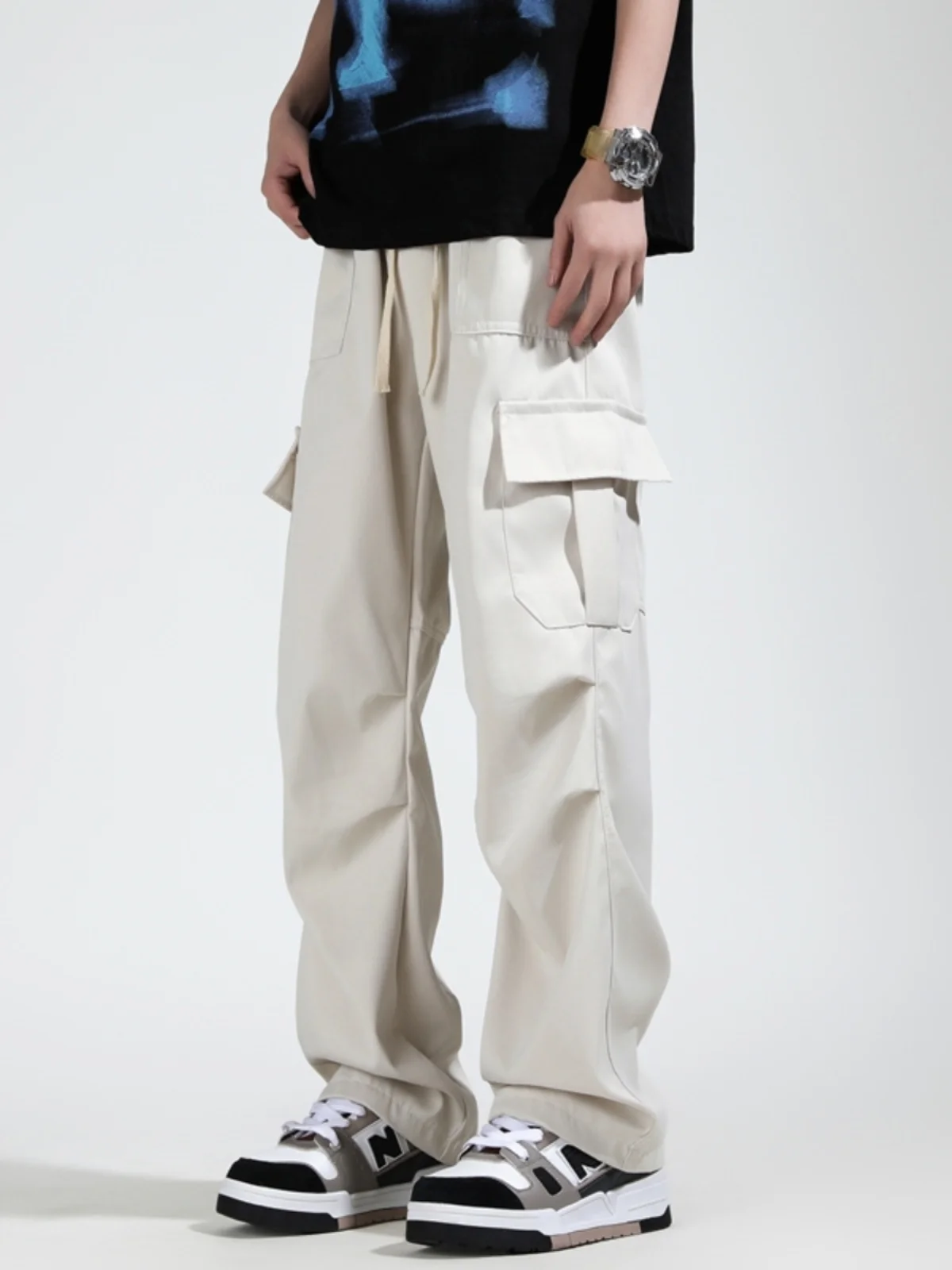 

Мужские прямые брюки для работы, осенне-зимние, модные, в стиле High Street, с аккуратным кроем, длинные, в стиле парашютиста, повседневные брюки