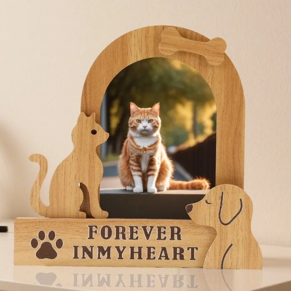 

Commemorative Ornaments Wood Pet Photo Frame Dog/Cat Shape Cartoon Cat Keepsake Frame Handmade Pet Photo Display Office Decor