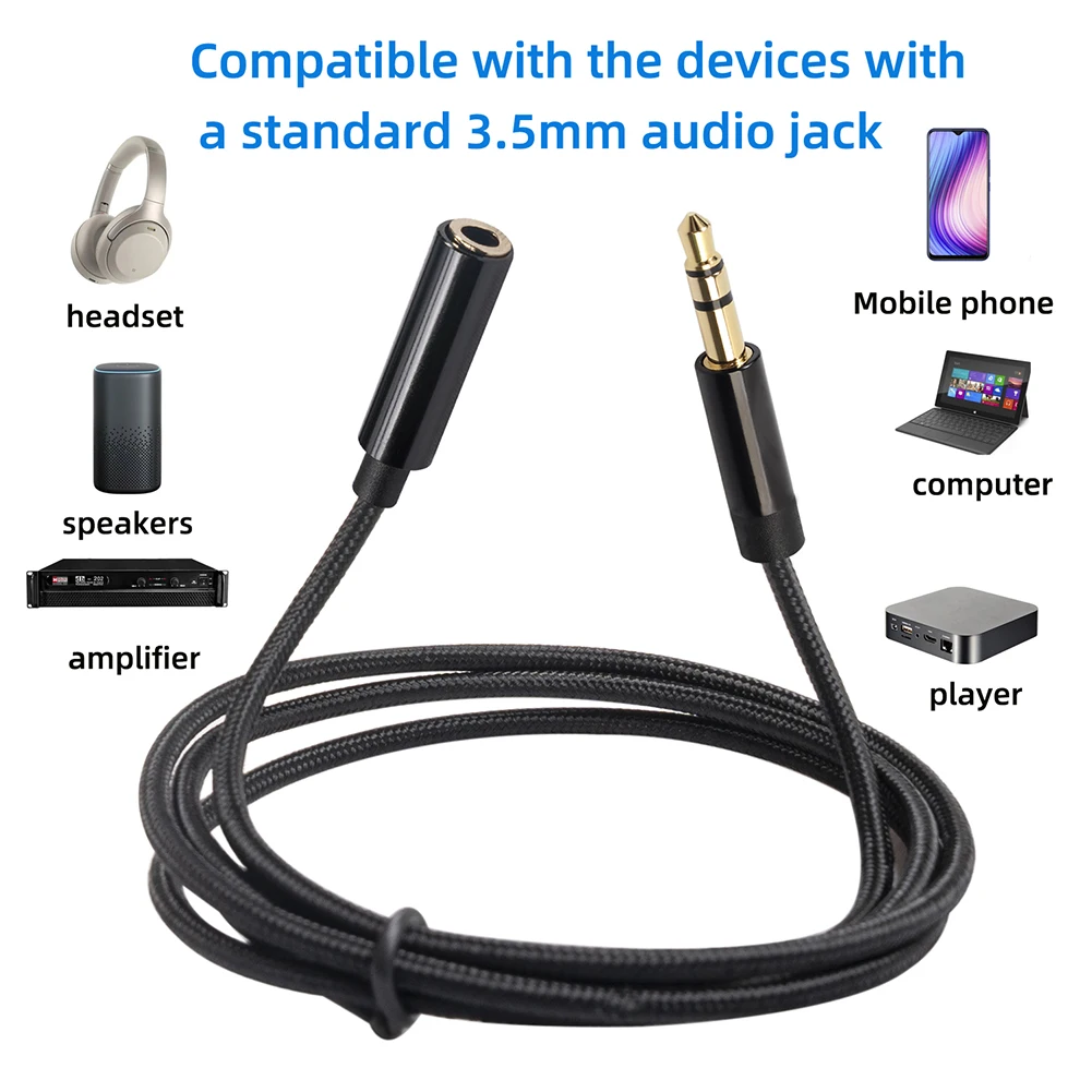 0.5m/1m/1.8m/3m/5m Audio Extension Cable Male to Female Stereo Earphone Aux Cord Extender for Computer Car Earphone Speaker