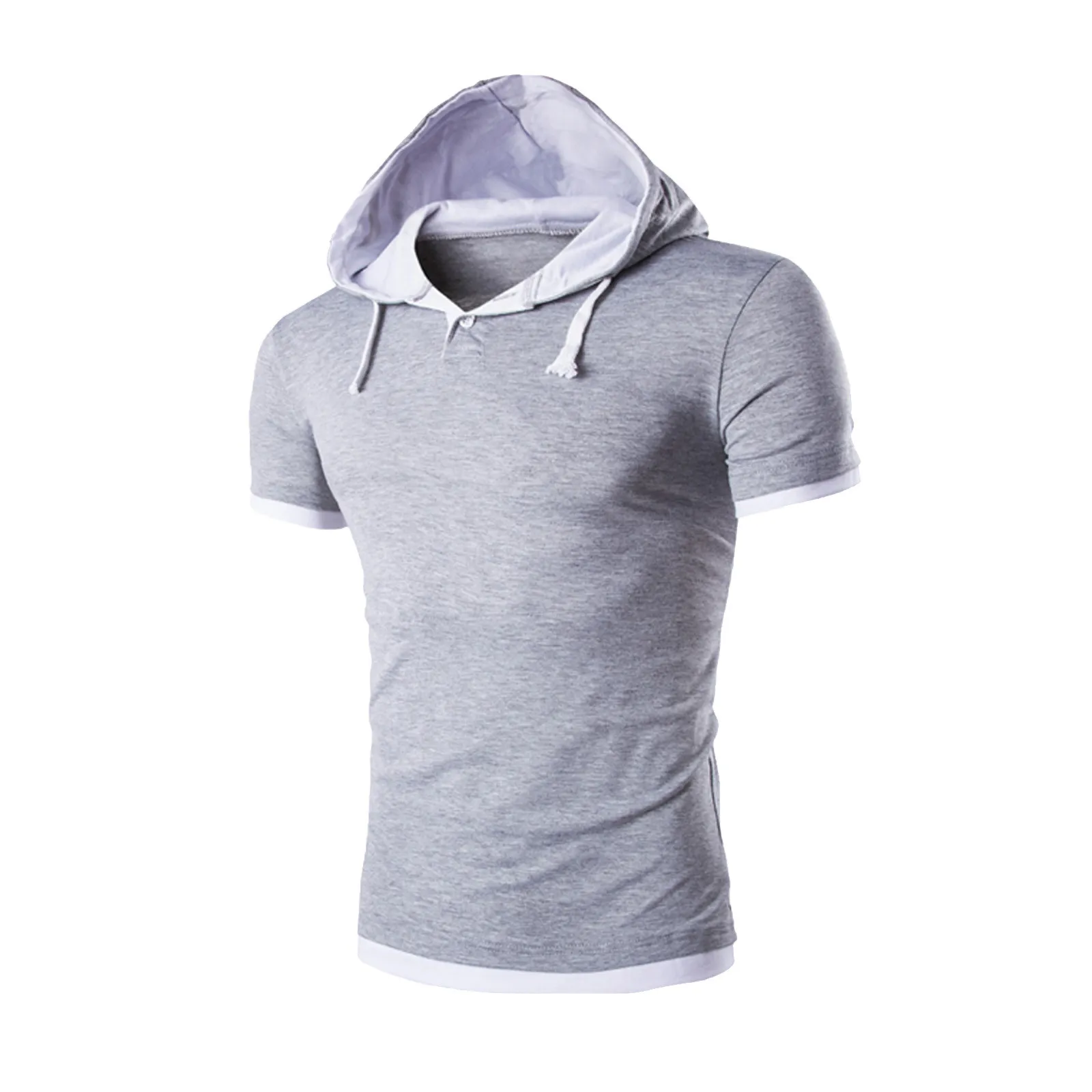 Men\'s Shirts Short Sleeve Men Fitness Muscle Hooded Bodybuilding Tight-drying T Shirt Tops Casual Summer Shirt For Men Clothing