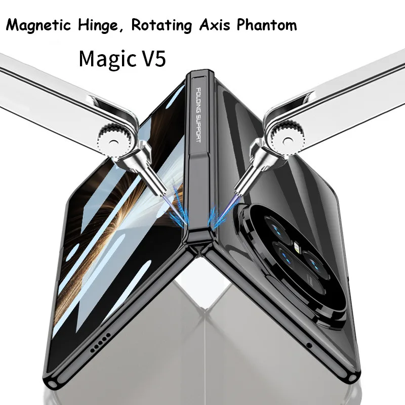 

Прозрачный чехол с магнитной подставкой для Huawei Honor Magic V5 5G, защитный чехол-держатель с защитой от подглядывания, закаленная пленка