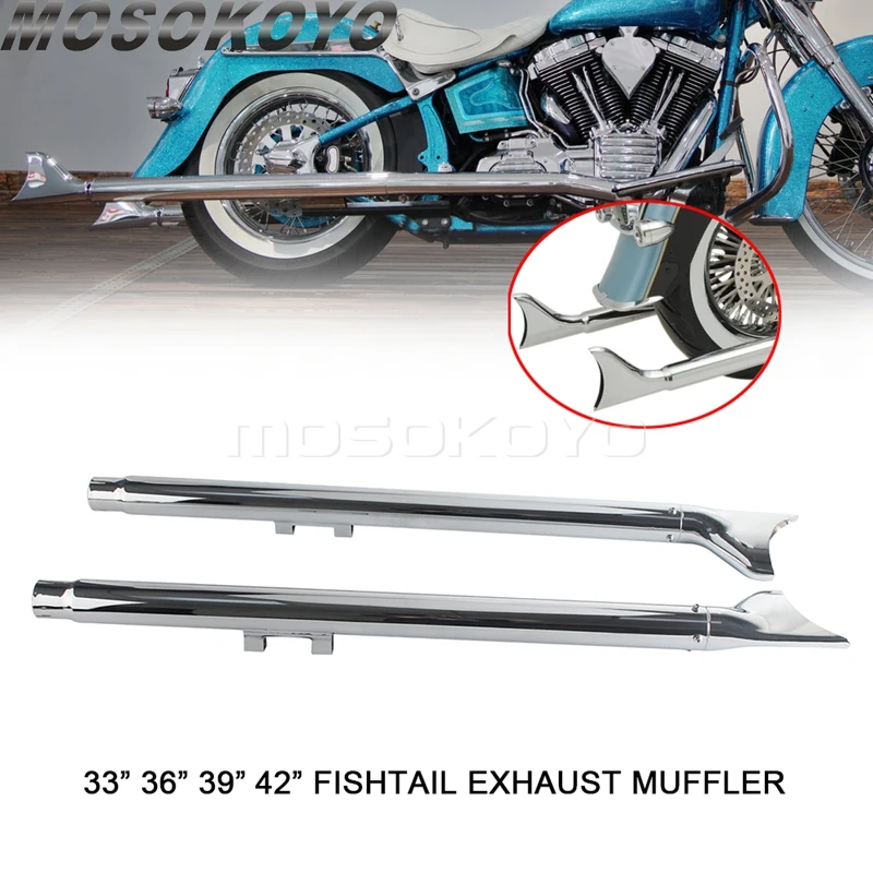 Tubos de escape tipo cola de pez de 42 pulgadas con silenciadores para Harley Softail Standard, Deuce, Springer, Rocker, Night Train, Deluxe, Heritage Classic 07-17
