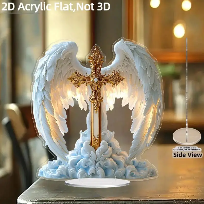 Acrylic Praying Angel Stand With: Warm LED Lights Floral Decor Home Desktop Ornament Memorial Gift