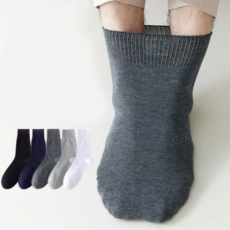 3 Pair Diabetic Extra Loose Ankle Socks No Binding Wide Top Stretched Seamless Solid Cotton Crew Socks for Women Mens