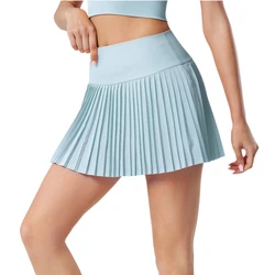 새로운 여성 스포츠 테니스 Skorts 높은 허리 스타킹 요가 테니스 반바지 스커트와 주머니 솔리드 Pleated 미니 스커트 Anti-Exhaust