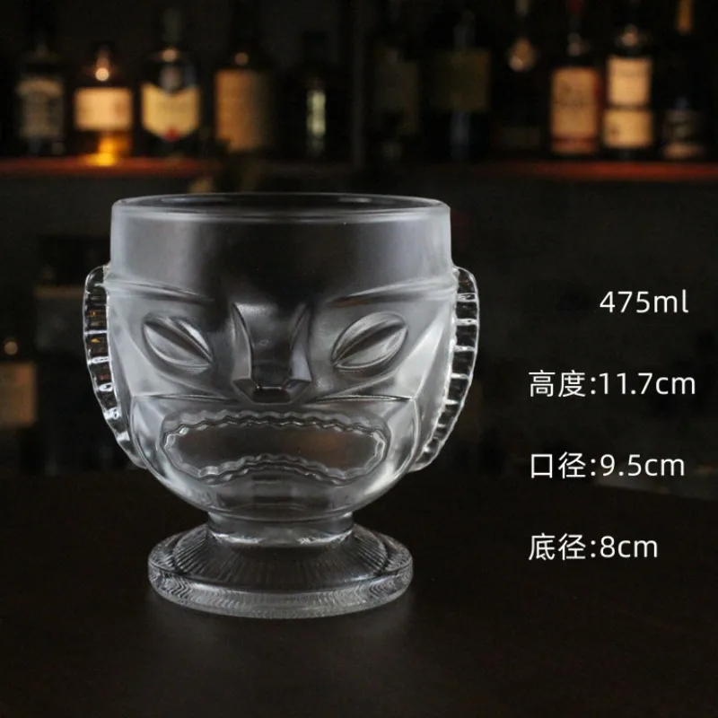 425ml/475ml Transparent Glass Tiki Cup Hawaiian Tropical Cocktail Cup TIKI Mixing Mug Mask Cups Creative Shaped Ghost Face Cup