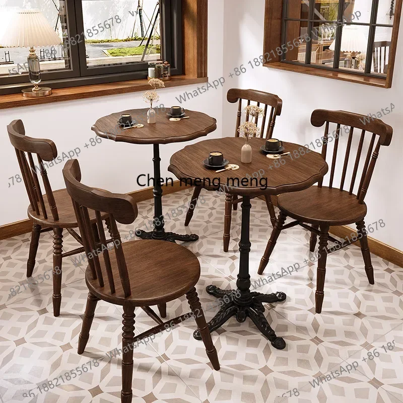 

Cafe Solid wood table and chair combination American retro style baking shop Commercial dining table Dessert shop chair Catering