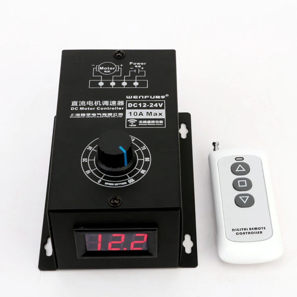 

Wireless Remote Control Digital Display DC Motor Speed Controller 12V 24V Universal PWM Infinitely Variable Speed Switch 10A