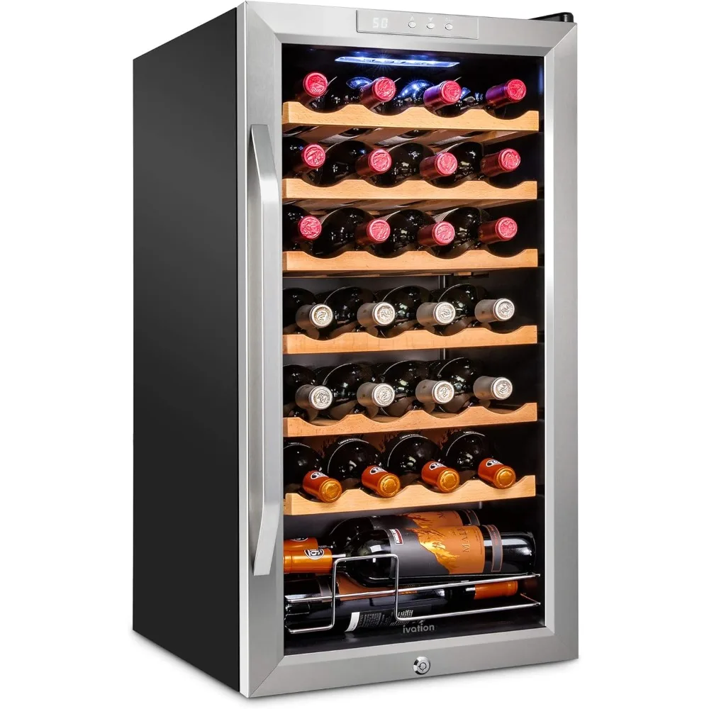 28 Bottle Compressor Wine Cooler Refrigerator w/Lock | Large Freestanding Wine Cellar For Red, White,Champagne or Sparkling Wine