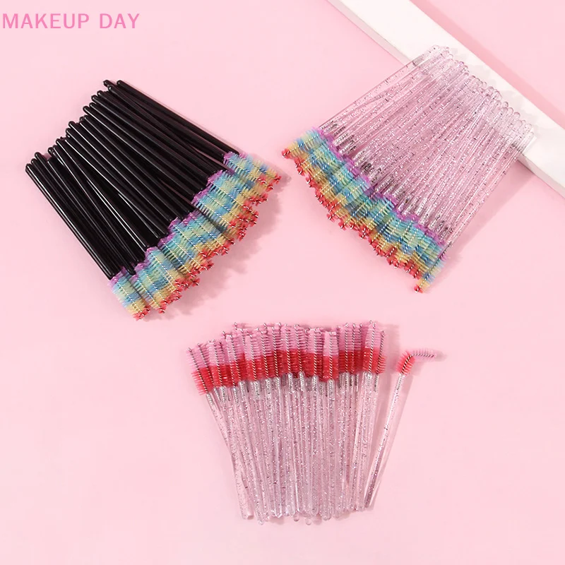 50 Stuks Wimper Borstel Wegwerp Wenkbrauw Borstels Regenboog Mascara Staf Applicator Lash Extensie Cosmetische Make-Up Tools