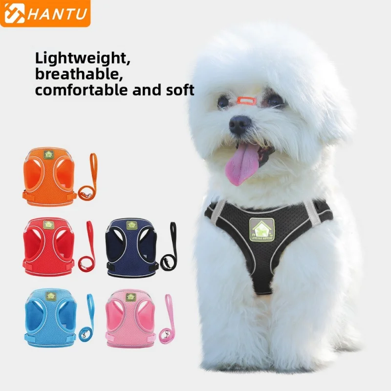 

Reflective Safety Dog Harness - for Night Walks, Breathable Vest with Leash for Small Breeds, Top Selling
