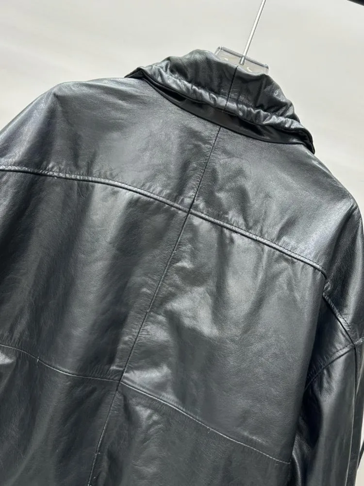 オフィスレディース ターンダウンカラー 快適な本革ジャケット ソリッドカラー 牛革 長袖 ルーズジッパー アウターウェア