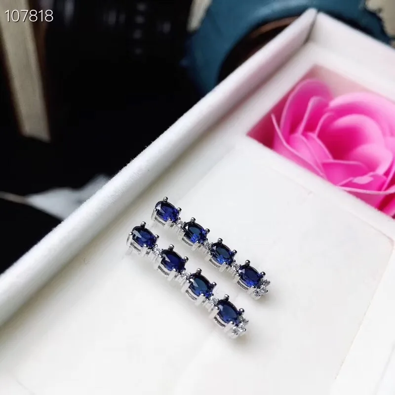 

total 1.2ct 3mm*4mm natural sapphire drop earrings for office woman dark blue sapphire earrings 925 silver gemstone jewelry