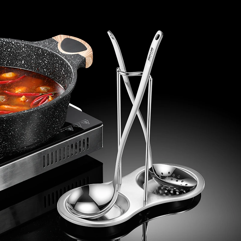 

LFGB Certification 304 Stainless Steel Hotpot Partner Ultra Thick Soup Ladle and Colander Reflective Banquet Serving Spoon