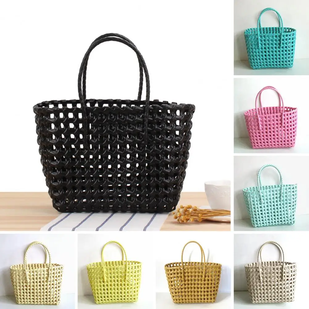 Convenient Women Handbag  with Holes Breathable Food Basket  Portable Handmade Tote Bag