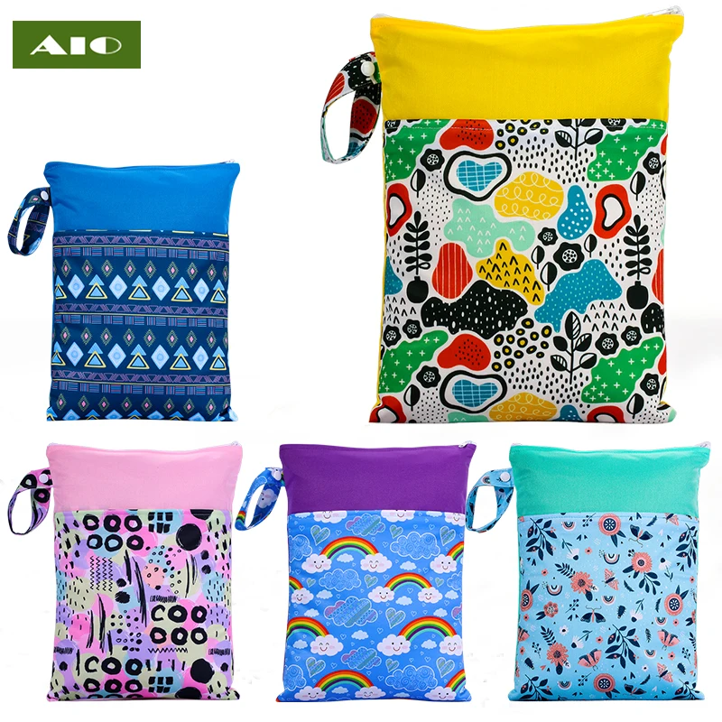 

AIO 25*35cm Baby Diaper Bag Cartoon Print Wet Dry Nappy Zipper Handbag Stroller Carry Pack Travel Outdoor Wet Diaper Storage Bag