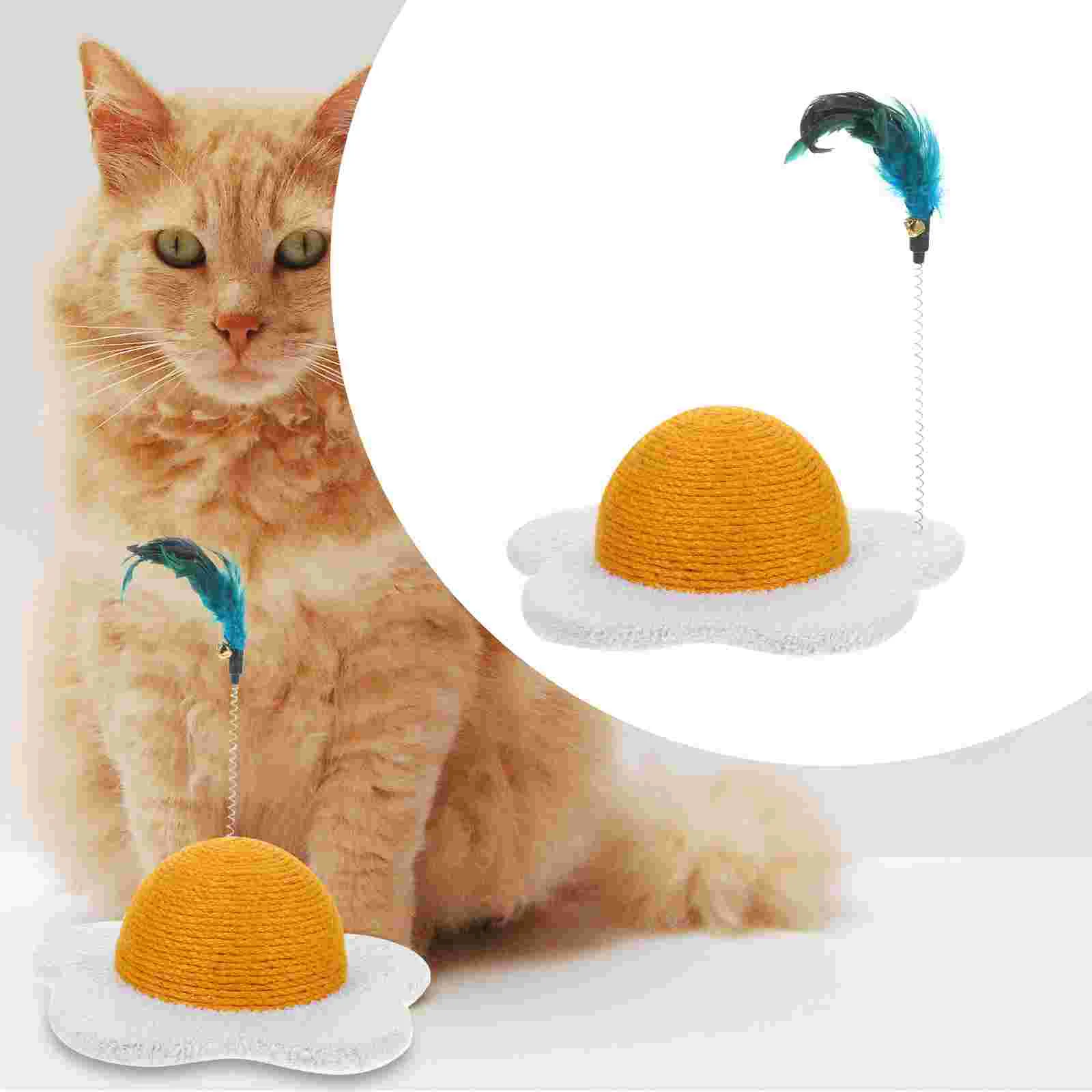 

Cat Puzzle Feeder Toy Egg Yolk Design Scratch Board Kitten Ivory Handmade Twine Scratching