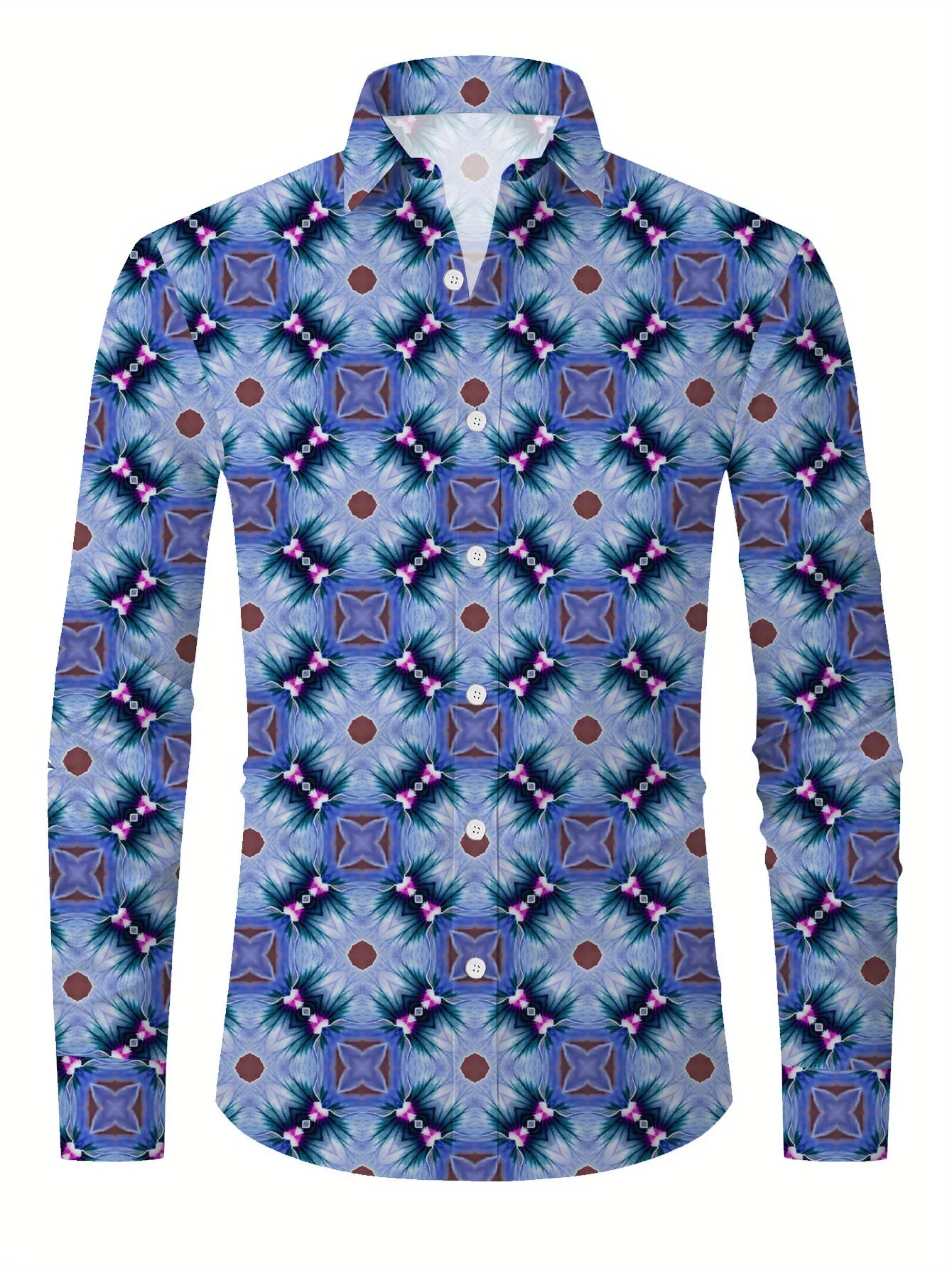 Men'S Stylish Dopamine Splicing Patterned Shirt - Long Sleeve, Button-Up, Lapel Collar, Regular Fit, All-Season Wear,