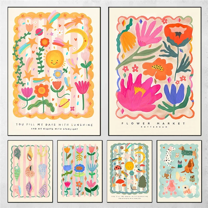 1 Stück rahmenloser abstrakter Leinwanddruck „You Are My Sun“ mit Rotterdam-Blumenmarkt-Motiv, Wandkunst-Poster für modernes Wohnzimmer, Kinderzimmer und Zuhause