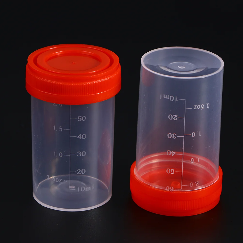 10pcs Sampling Cup Sample Cups Specimen Bottle Urine With Scale The Container Plastic Medical Measuring 60ml (Random Color)