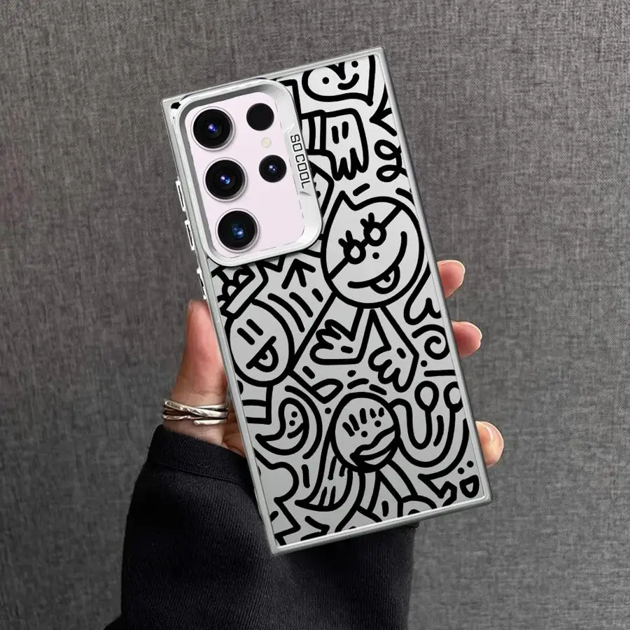 หรูหราสีดําGraffitiสําหรับSamsung Galaxy S23 Ultra S24 Ultra S20 FE S21 S22 Plus S10 S23 5G Note20 Ultra Soft Shell