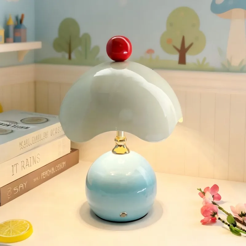 Cloud Cherry Mushroom Table Lamp, Children's Room Eye Protection Night Light, Cream Wind Bedside Atmosphere Table Lamp